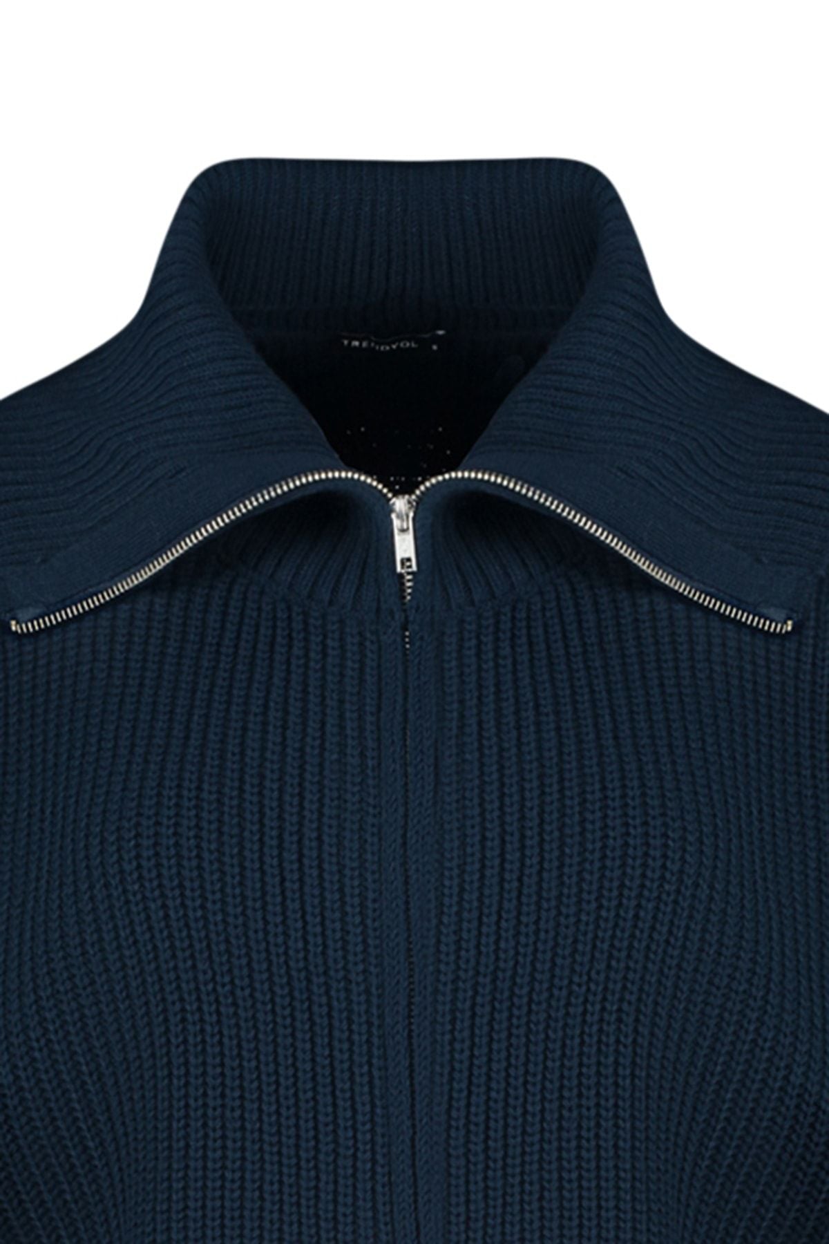 Cozy Navy Ribbed Knit Zip-Up Sweater - Perfect for Casual and Layered Looks