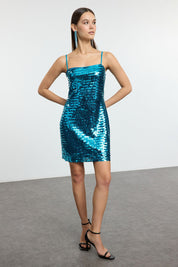 Turquoise Sequin Mini Dress - Sparkly Sleeveless Party Dress for Women