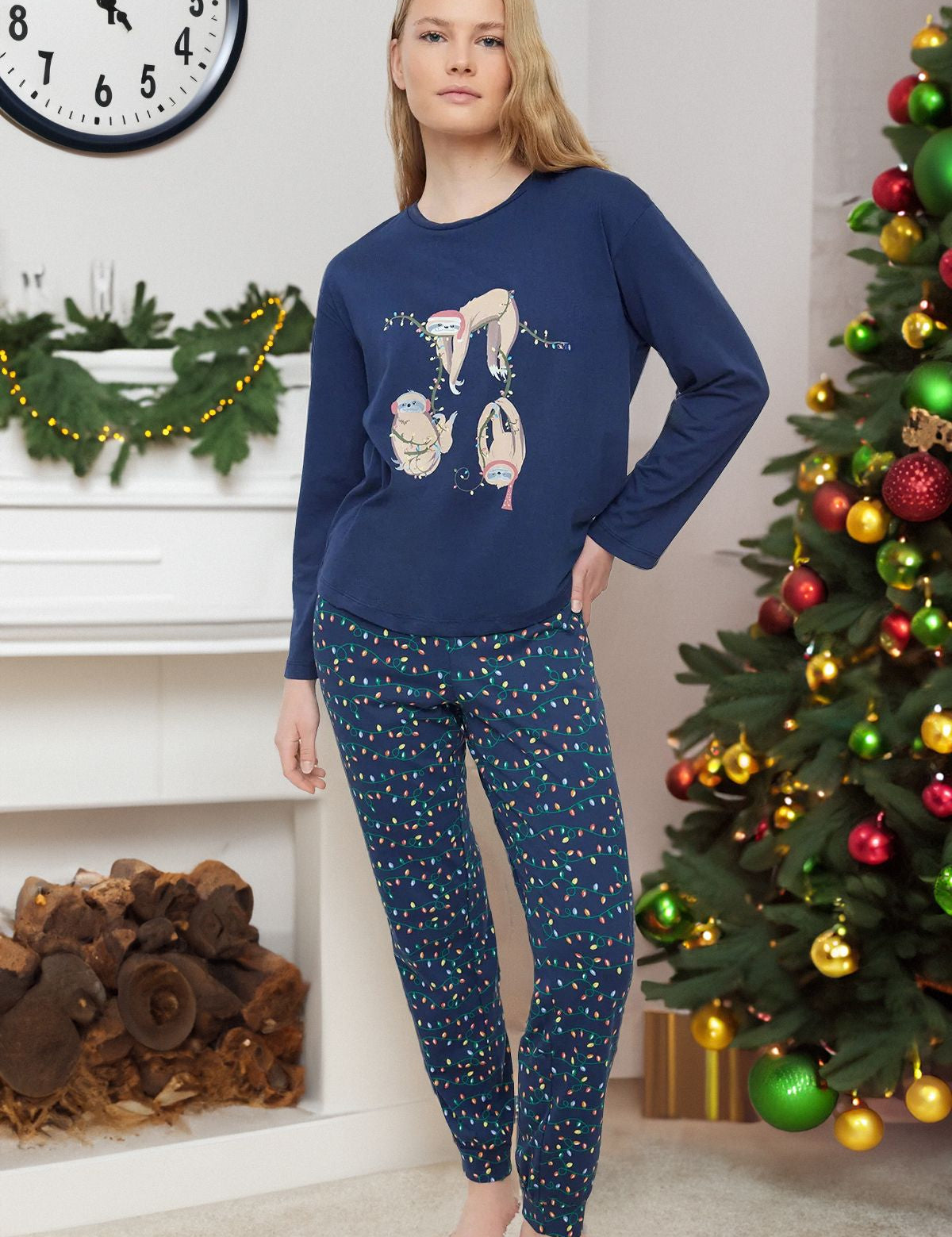 Get festive with our sloth-themed holiday pajama set! Featuring sloths and Christmas lights, this cozy sleepwear is perfect for winter nights. Shop now!