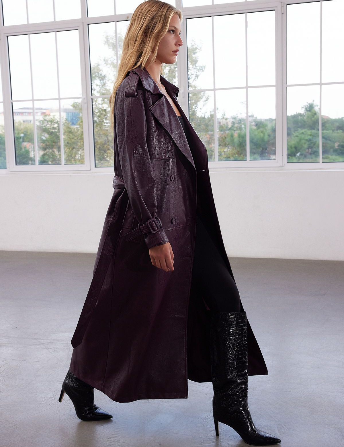  Faux leather trench coat
• Oversized plum trench coat
• Double-breasted long coat
• Women’s faux leather jacket
• Stylish winter coat
• Longline leather trench coat
• Plum oversized jacket
• Vegan leather trench coat
• Fashionable winter outerwear
• Statement faux leather coat