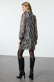 Zebra Print Long Sleeve Shift Dress | Women’s Animal Print High Neck Dress