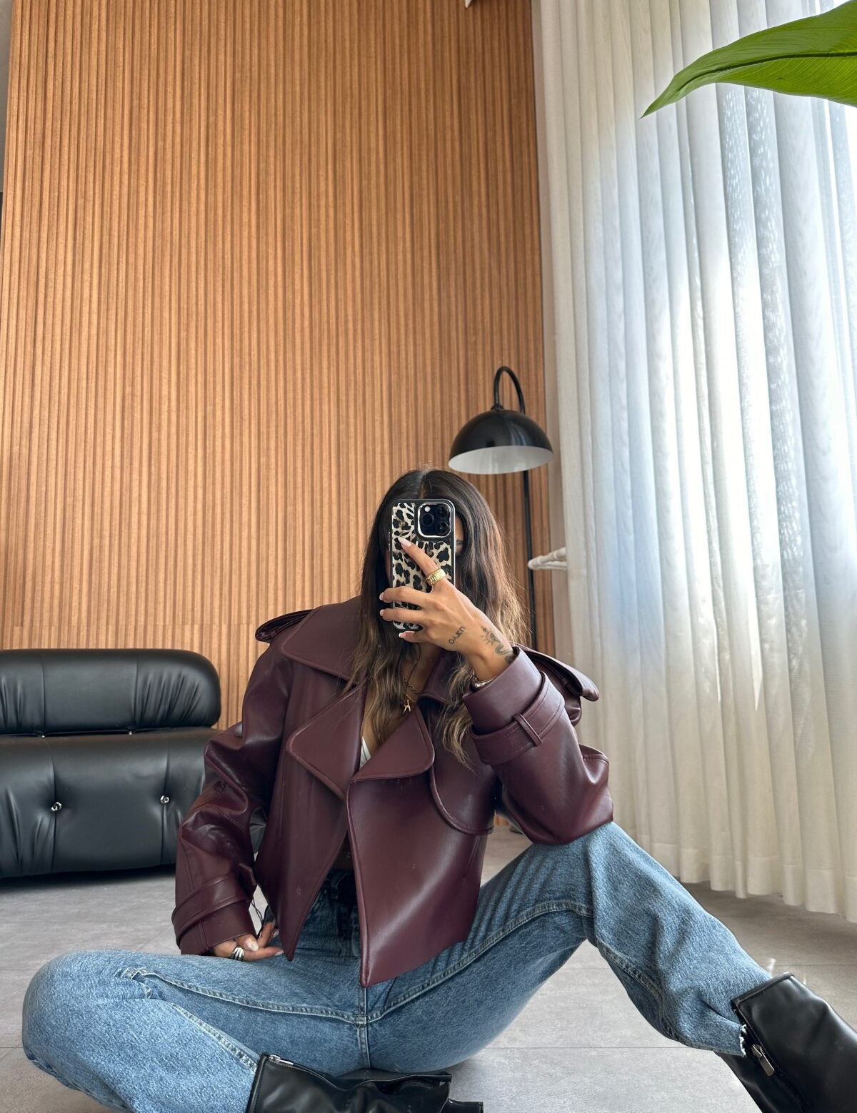 
            Burgundy cropped leather jacket
	•	Oversized lapel faux leather  
             jacket
	•	Stylish burgundy leather jacket 
             for women
	•	Belted cuff cropped jacket
	•	Trendy faux leather jacket 
             women