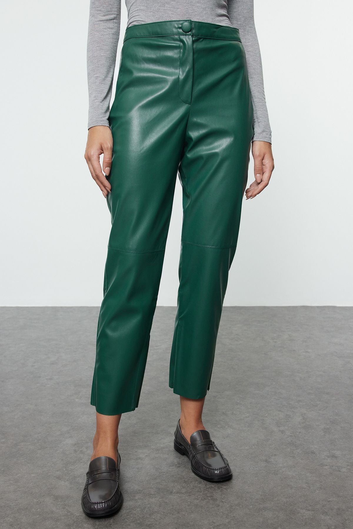 Stylish Green Faux Leather Pants – Cropped Fit | Atika Style