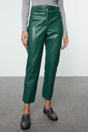 Stylish Green Faux Leather Pants – Cropped Fit | Atika Style