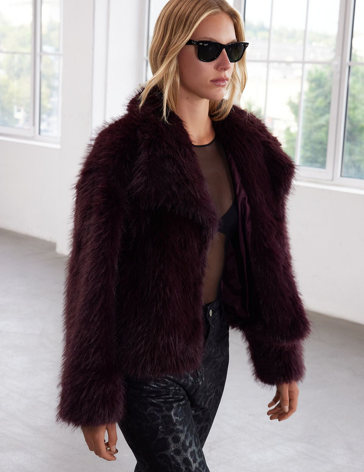 Luxurious Burgundy Faux Fur Coat - Oversized Women’s Winter Jacket