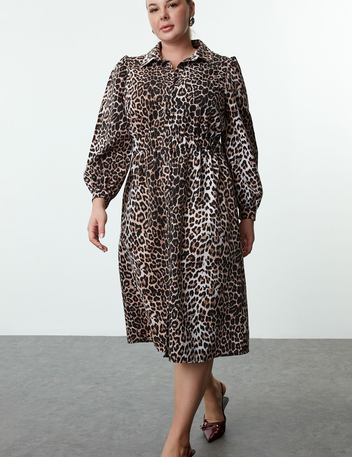 Leopard Print Midi Shirt Dress - Plus Size Animal Print Dress