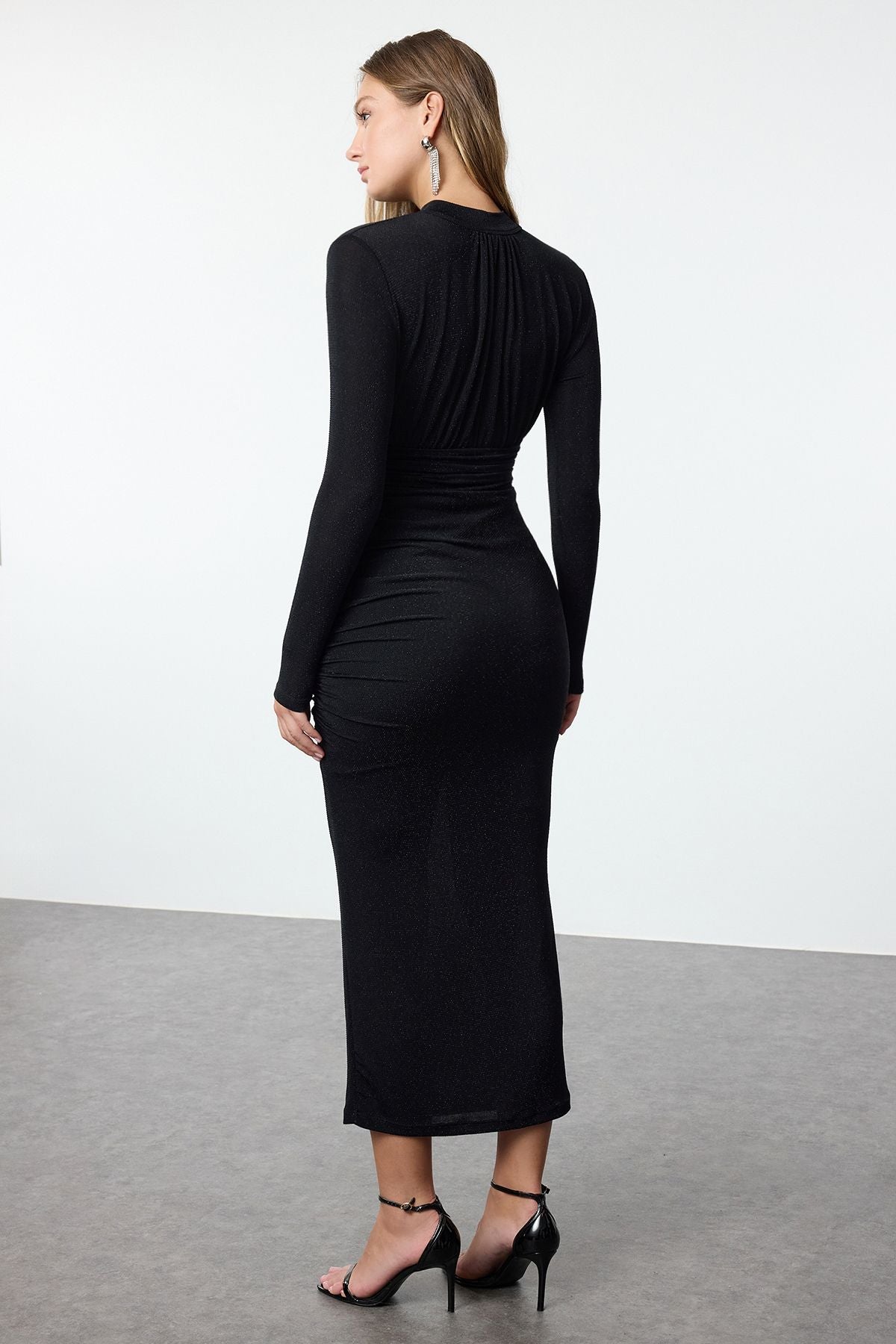 Black Long-Sleeve Cutout Midi Dress - Elegant Evening Bodycon Dress