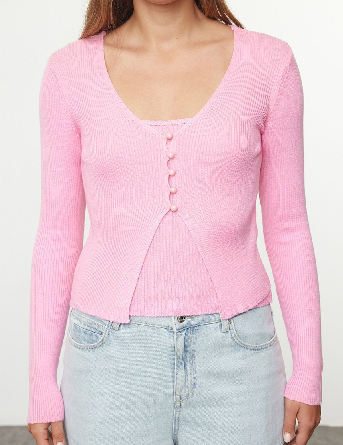 Pink Ribbed Knit Tank Top and Cardigan Set - Soft Two-Piece Set