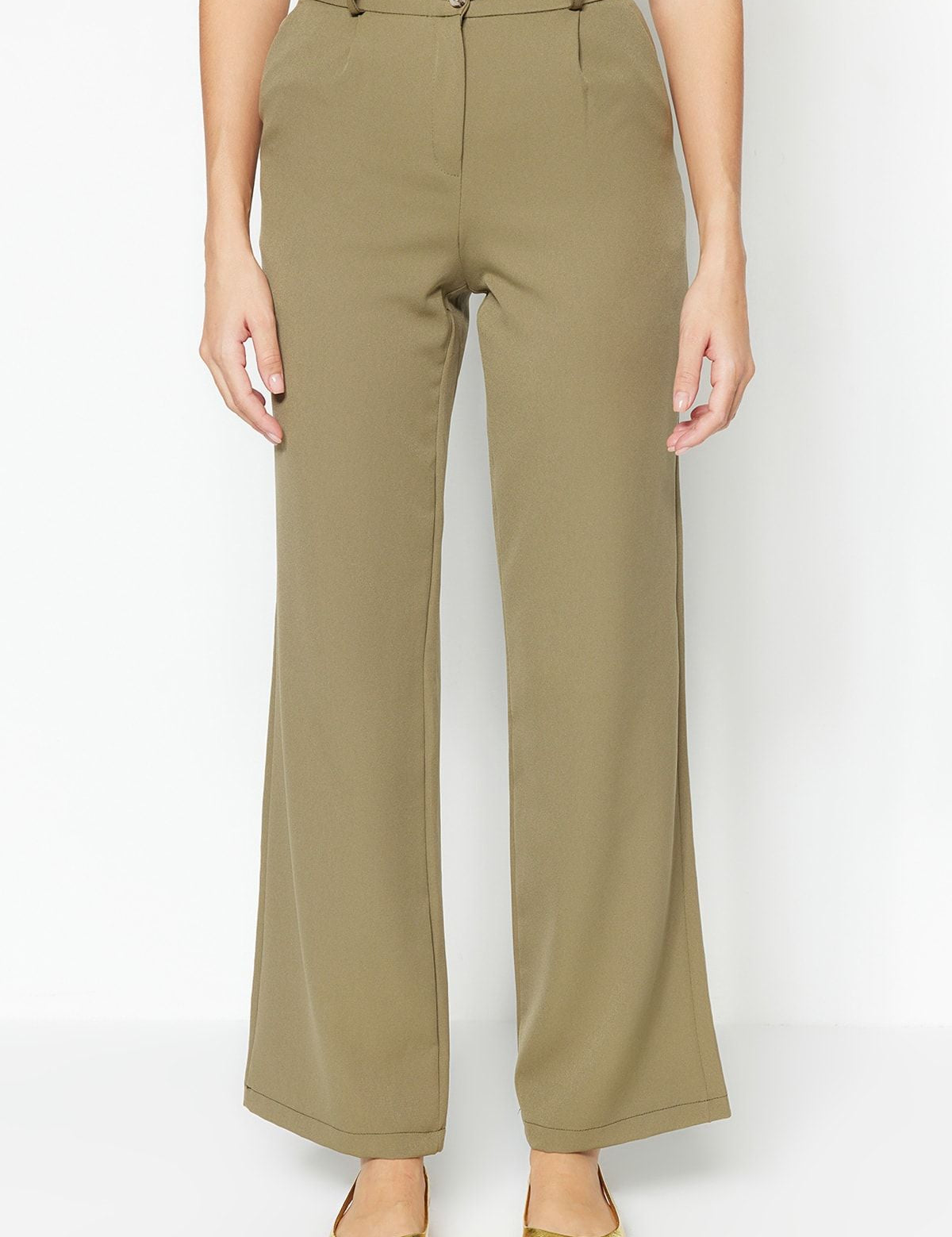 Women’s High-Waisted Olive Green Wide-Leg Pants