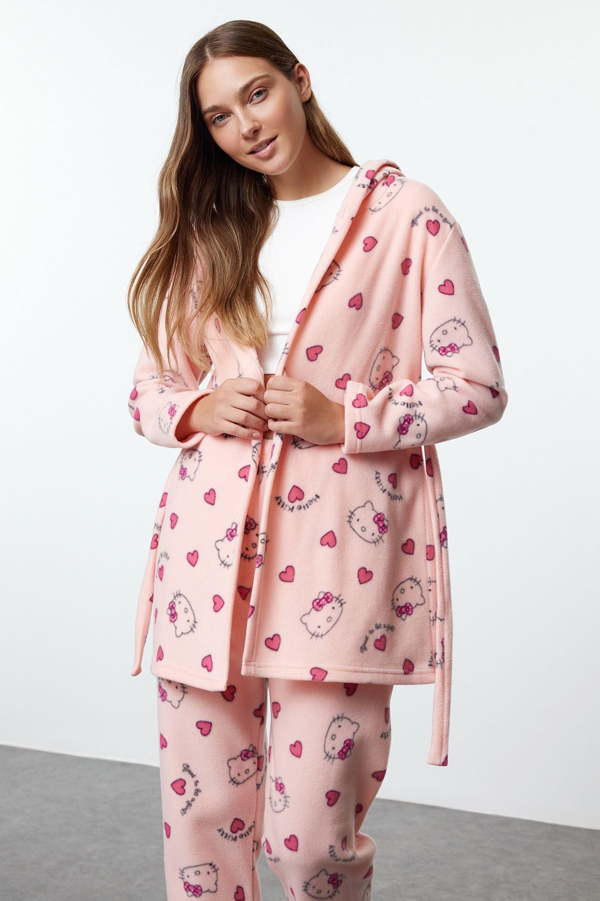 Hello Kitty Pink Fleece Robe and Pajama Set – Cozy Lounge Wear for Women