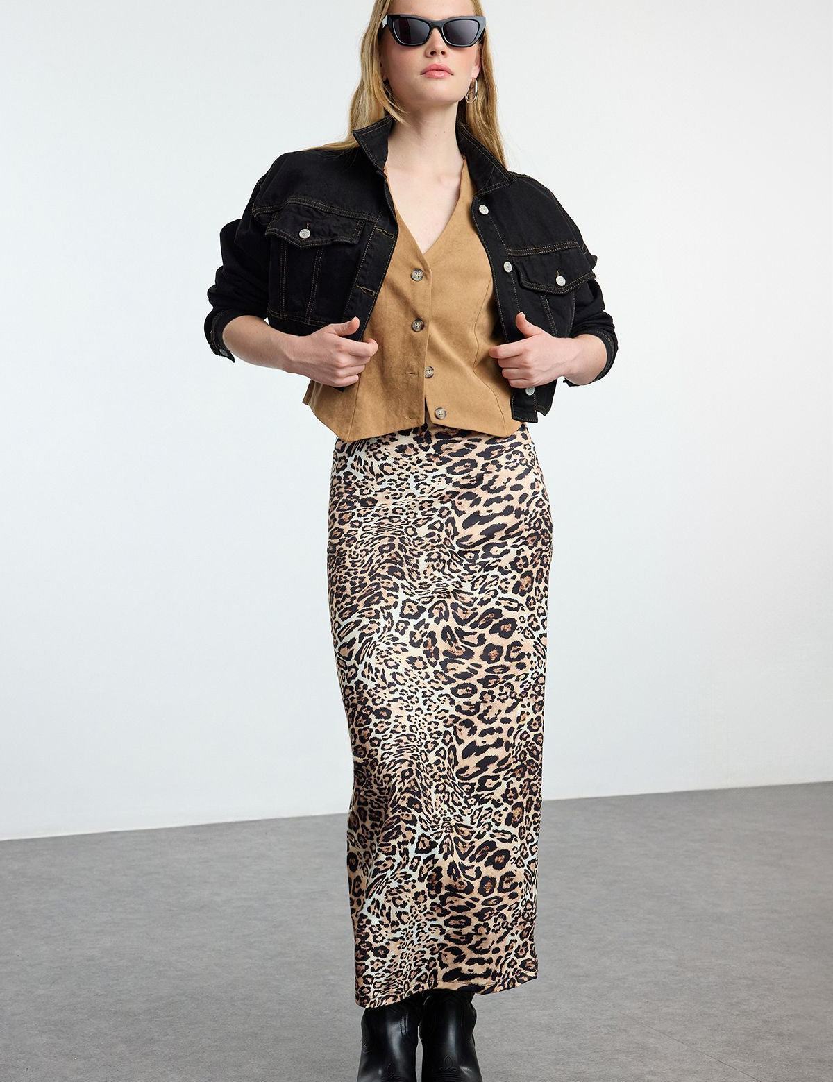 Leopard Print Maxi Skirt | Women’s Animal Print Satin Skirt