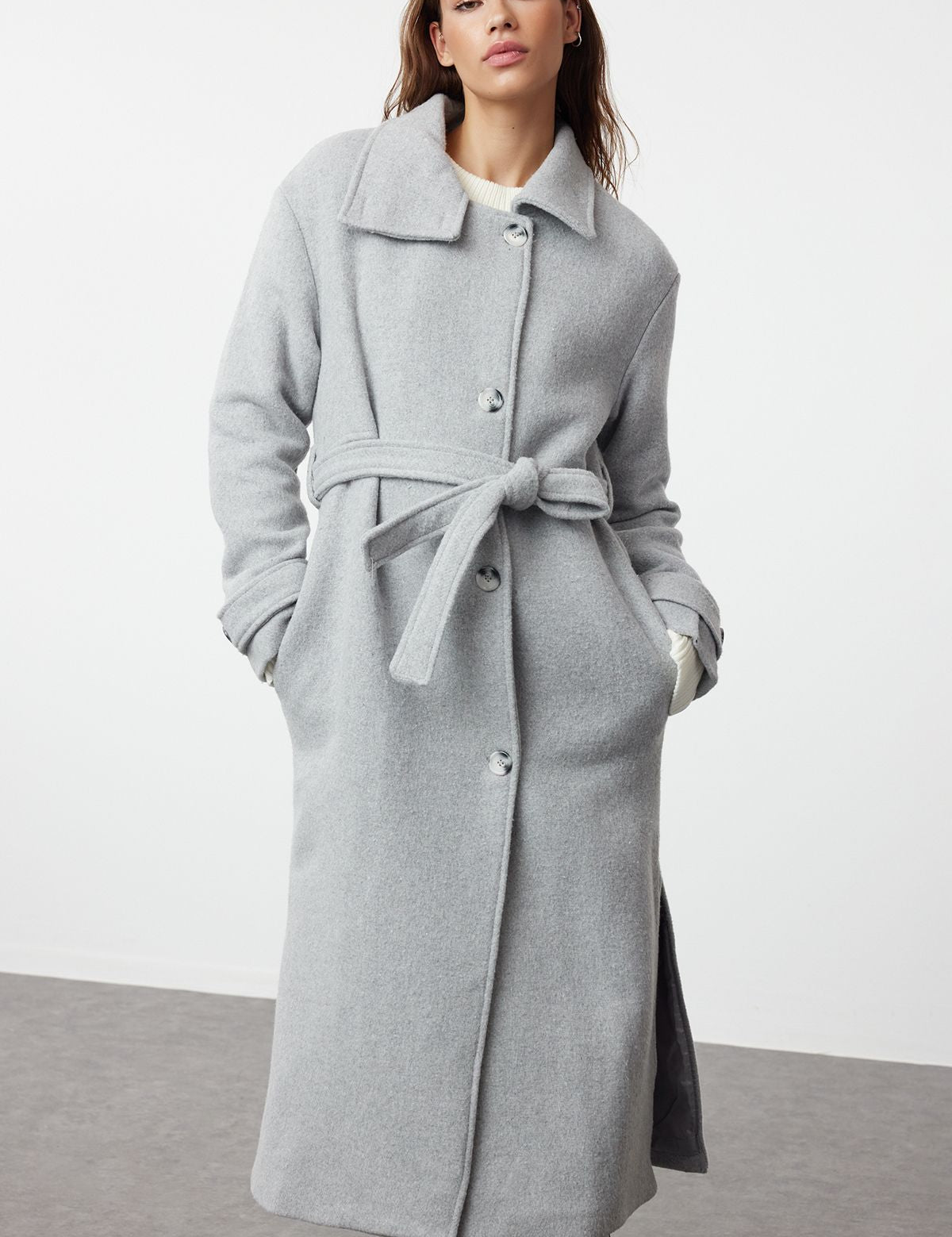 Women’s Long Wool Blend Grey Coat – Elegant & Timeless Winter Outerwear