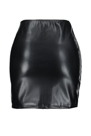 Sleek Black Faux Leather Mini Skirt with Front Slit – Perfect for Day or Night