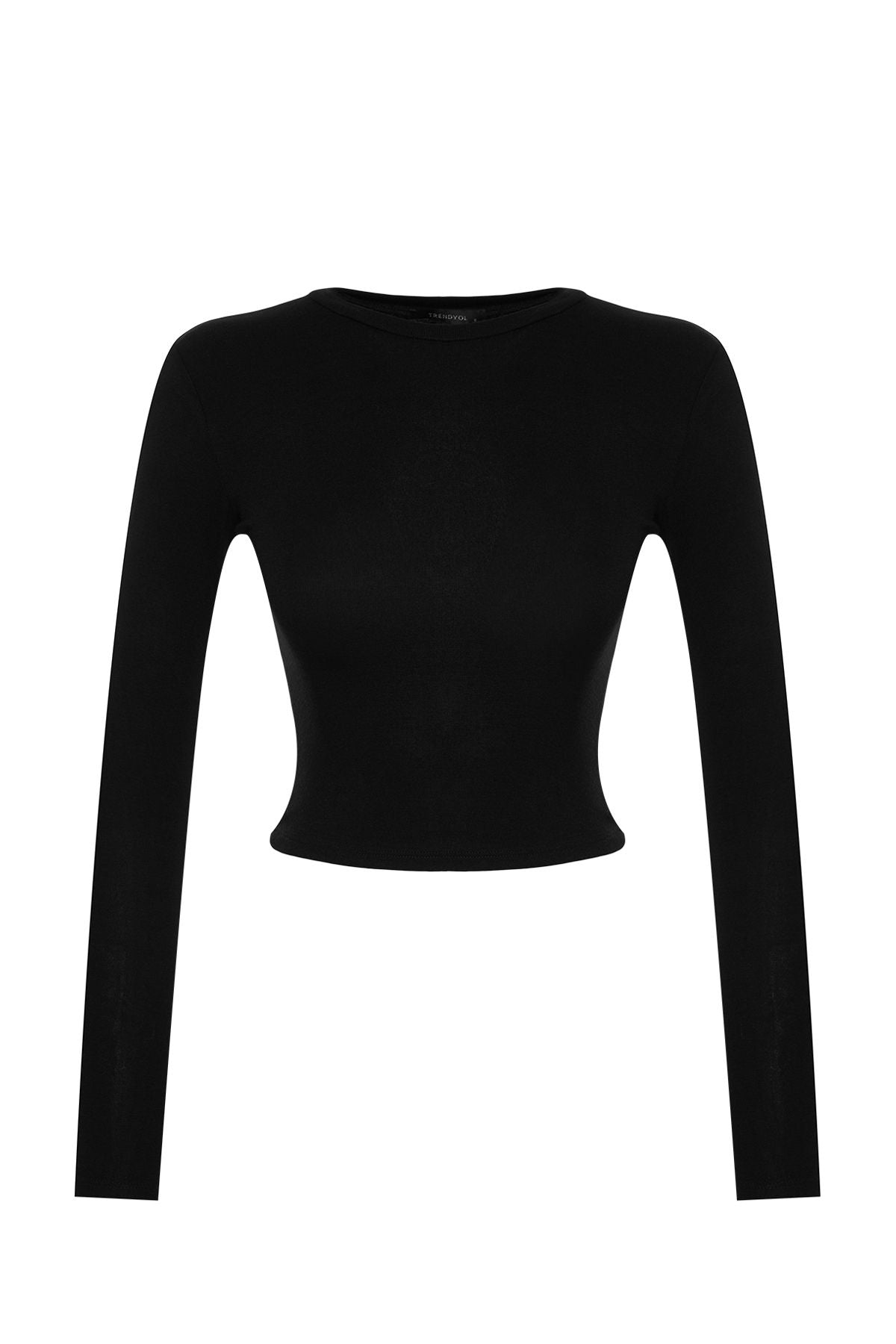 Classic Black Long Sleeve Crop Top - Fitted Basic for Everyday Style