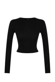 Classic Black Long Sleeve Crop Top - Fitted Basic for Everyday Style