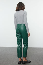 Stylish Green Faux Leather Pants – Cropped Fit | Atika Style