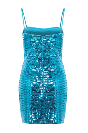 Turquoise Sequin Mini Dress - Sparkly Sleeveless Party Dress for Women