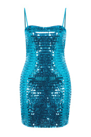 Turquoise Sequin Mini Dress - Sparkly Sleeveless Party Dress for Women