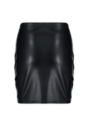 Black Faux Leather Ruched Mini Skirt – Edgy & Elegant