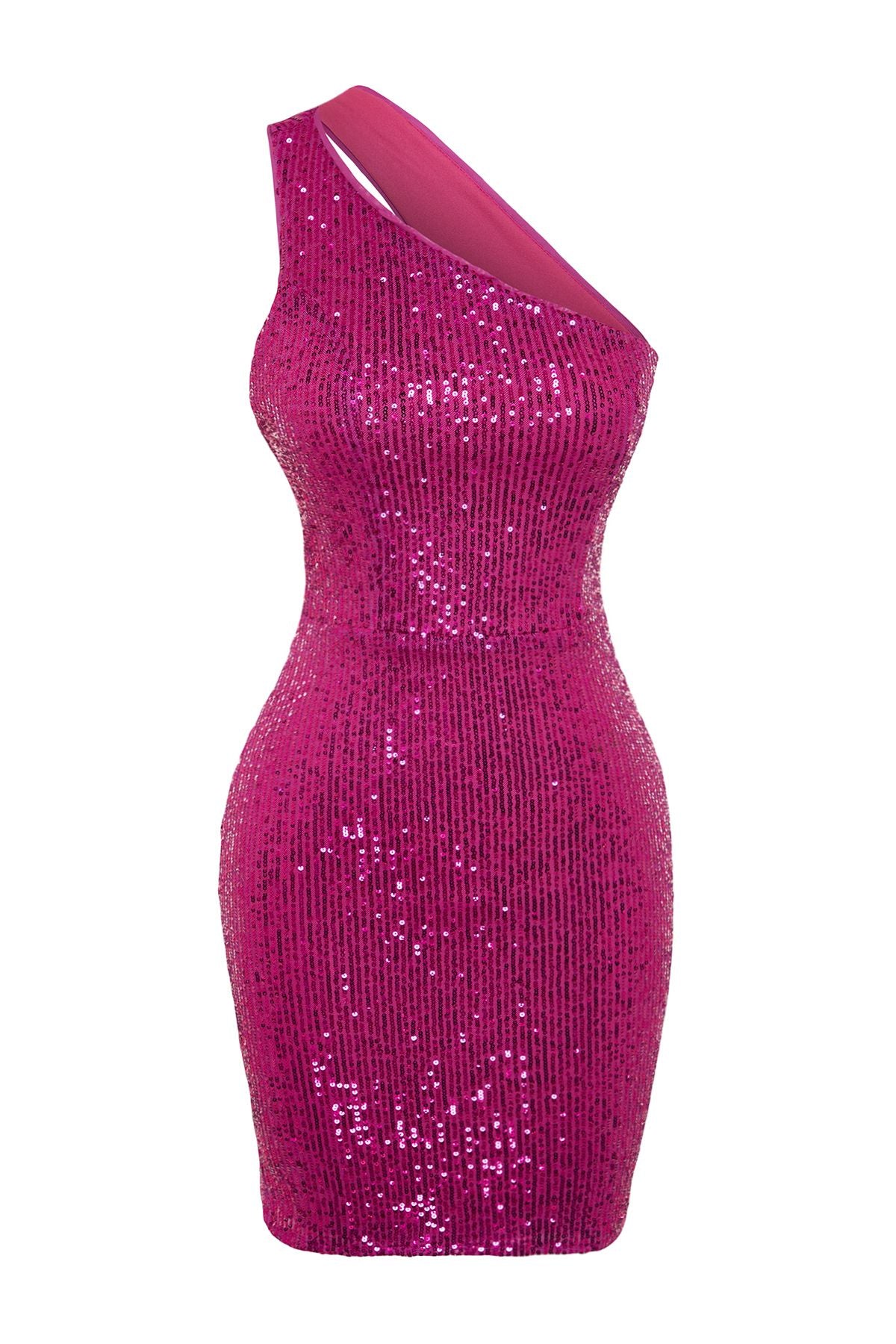 Fuchsia One-Shoulder Sequin Mini Dress - Sparkly Party Dress for Women