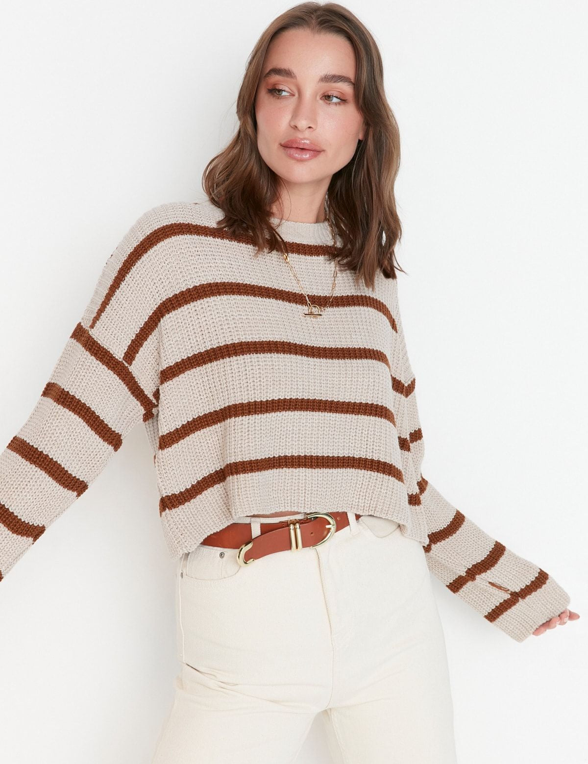 Women’s striped sweater
• Waffle knit sweater
• Cozy women’s sweater
• Casual striped knitwear
• Fashion knitwear for women
• Striped pullover sweater
• Stylish women’s tops