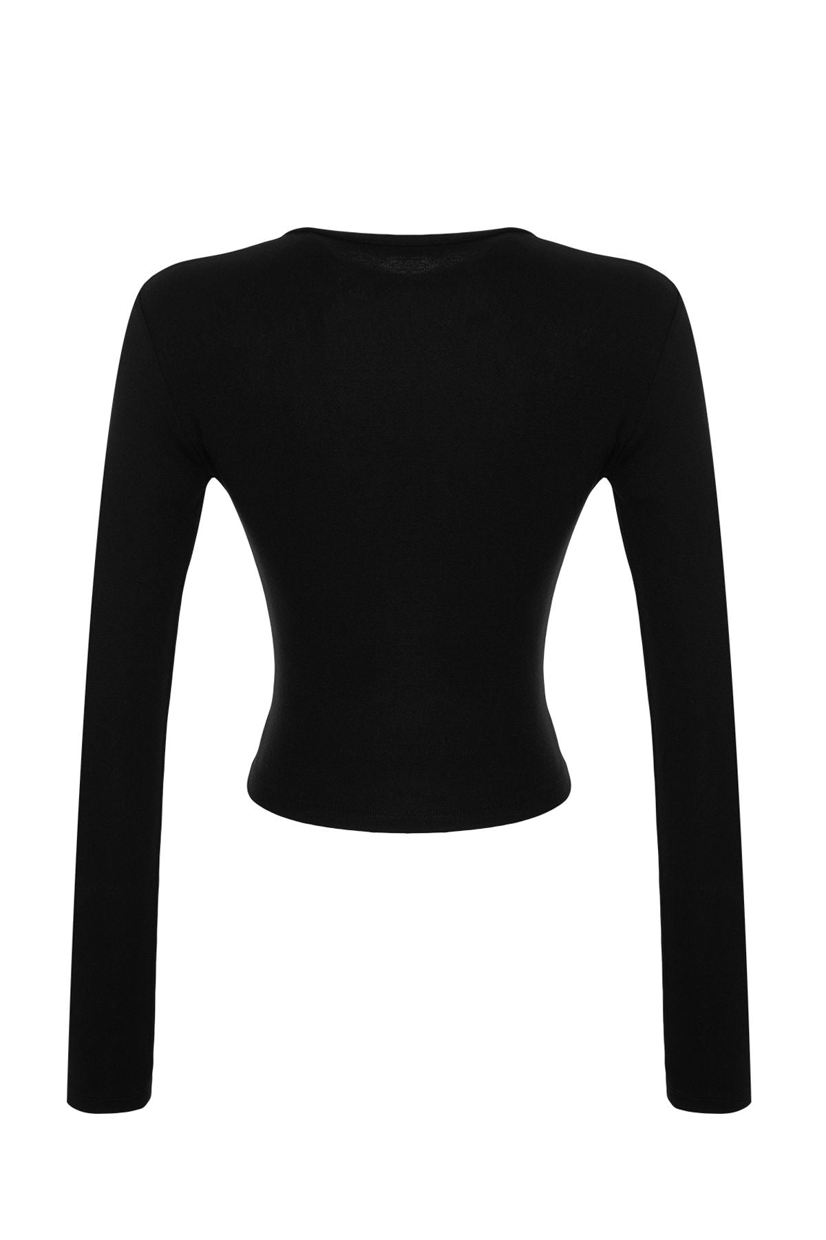 Classic Black Long Sleeve Crop Top - Fitted Basic for Everyday Style