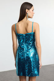 Turquoise Sequin Mini Dress - Sparkly Sleeveless Party Dress for Women