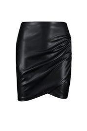 Black Faux Leather Ruched Mini Skirt – Edgy & Elegant