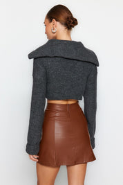 Brown Faux Leather High-Waisted Mini Skirt – Chic & Versatile Look