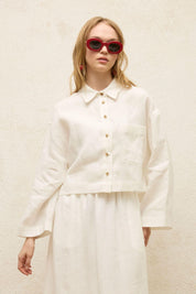 EMMA Linen Button-Up Shirt - Ivory