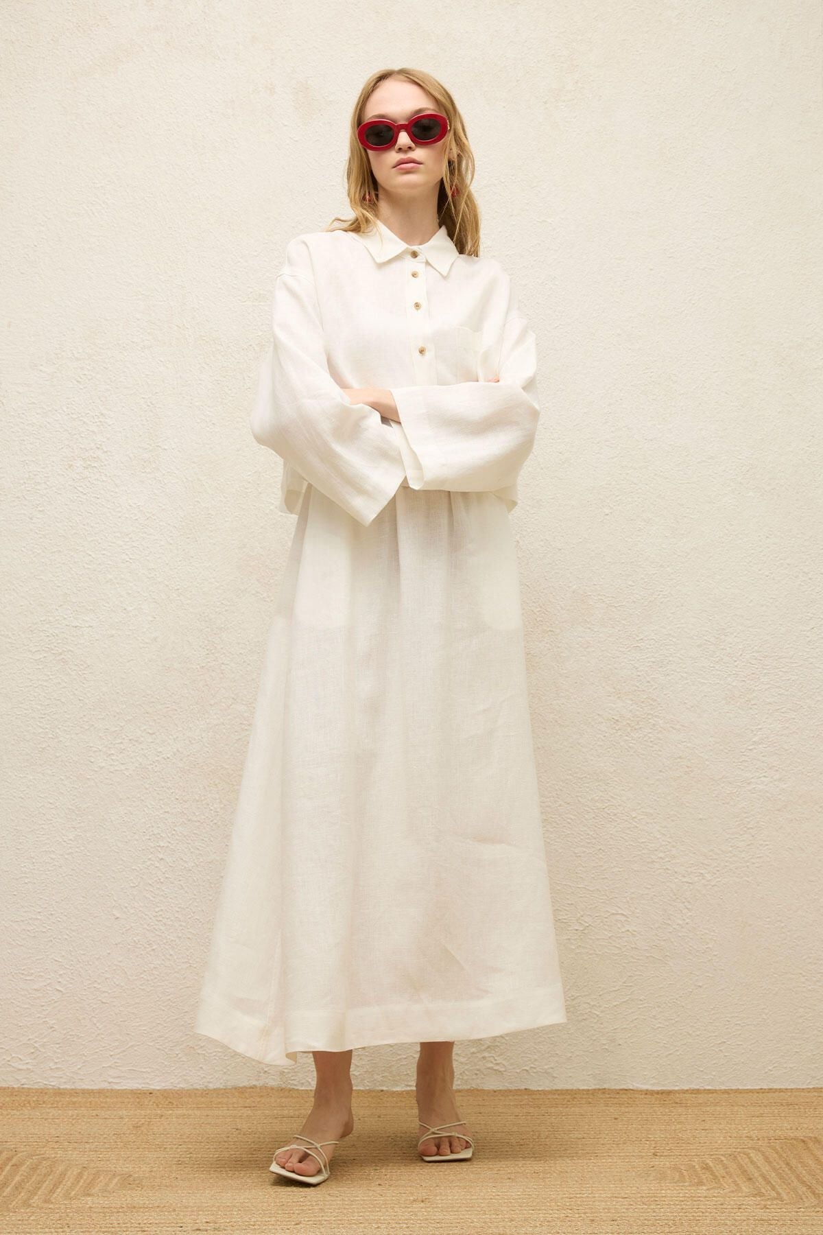 EMMA Linen Button-Up Shirt - Ivory