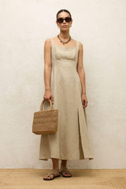 Linen Dress With Slit Sand