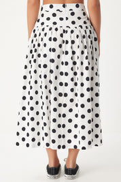 Polka Dot High-Waisted Midi Skirt - Chic and Playful