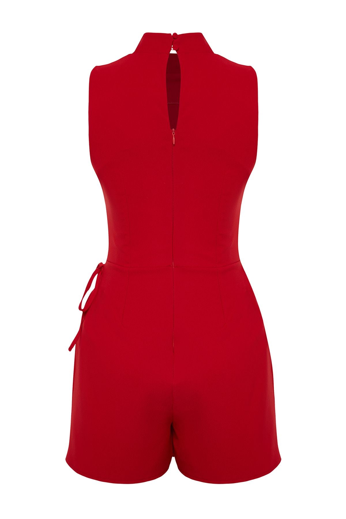 Bold Red Wrap Mini Jumpsuit