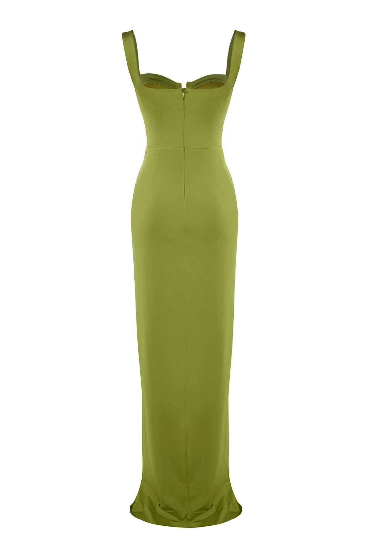 Lime Green Evening Gown - Sweetheart Neckline and Thigh-High Slit