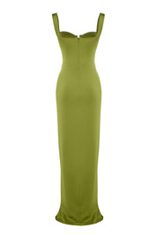 Lime Green Evening Gown - Sweetheart Neckline and Thigh-High Slit