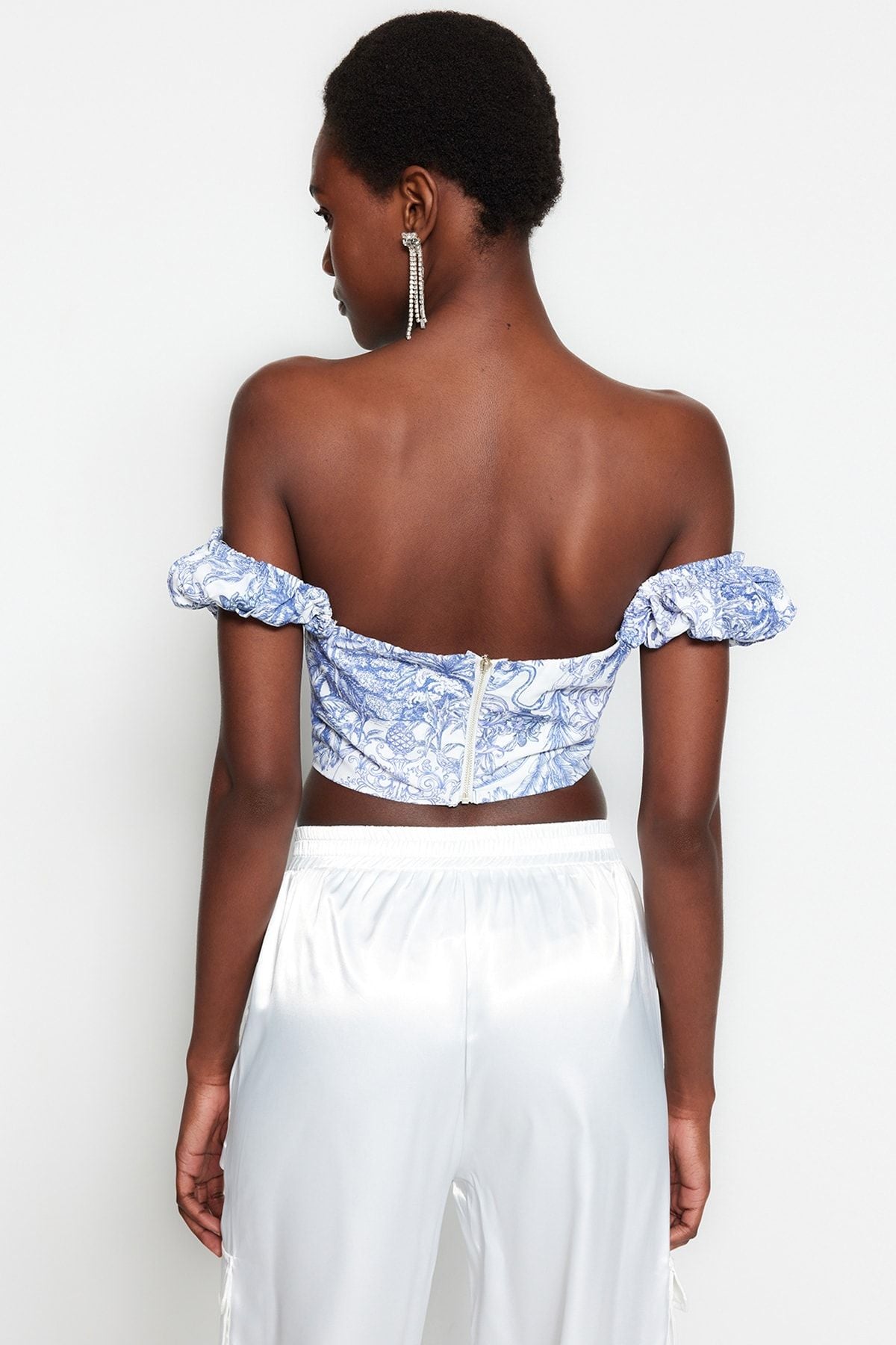 ISABELLA Off-Shoulder Corset Top - Blue Floral