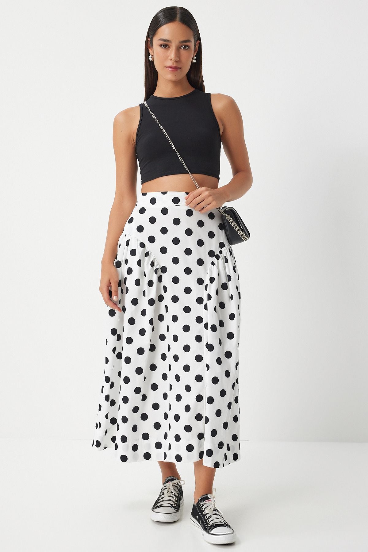 Polka Dot High-Waisted Midi Skirt - Chic and Playful