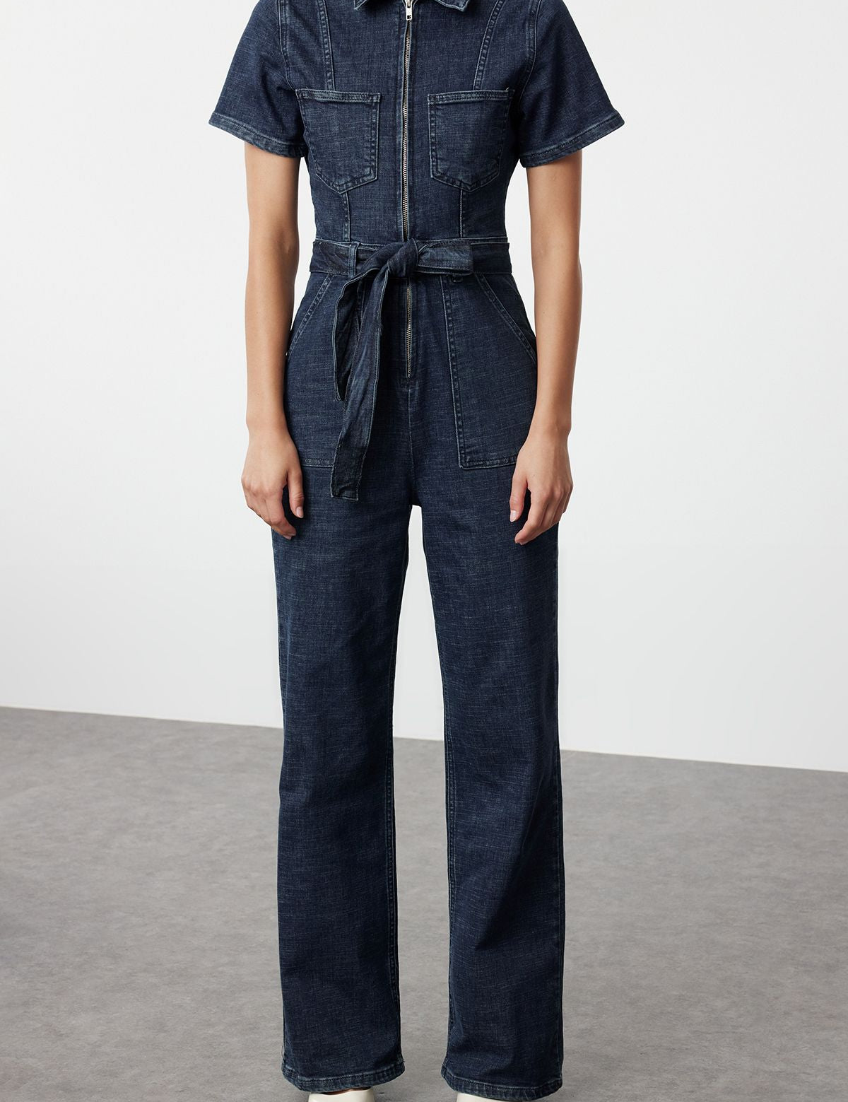 Women’s Denim Belted Jumpsuit - Stylish One-Piece Outfit