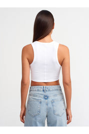 LIA Ribbed Racer Crop Tank - White