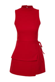 Bold Red Wrap Mini Jumpsuit