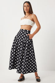 Polka Dot High-Waisted Midi Skirt - Chic and Playful