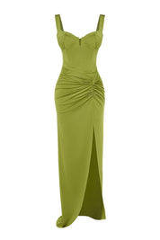 Lime Green Evening Gown - Sweetheart Neckline and Thigh-High Slit