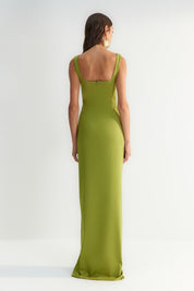 Lime Green Evening Gown - Sweetheart Neckline and Thigh-High Slit