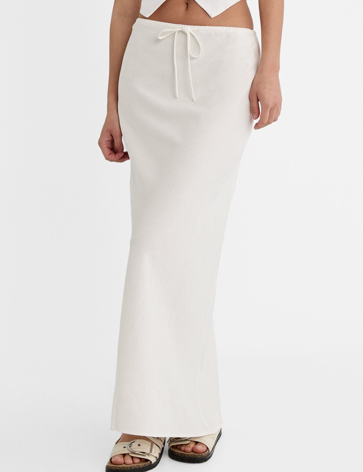 AMARA Linen Drawstring Maxi Skirt - Ivory