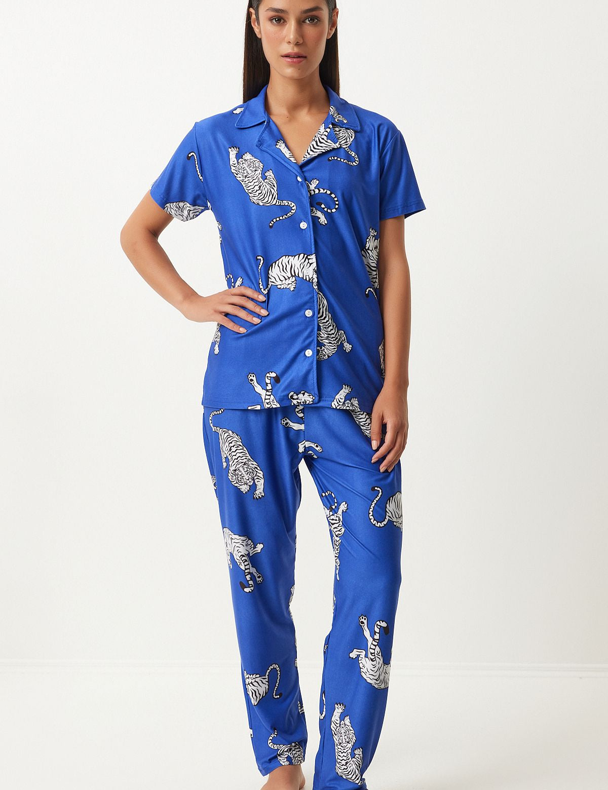 Blue Tiger Print Pajama Set