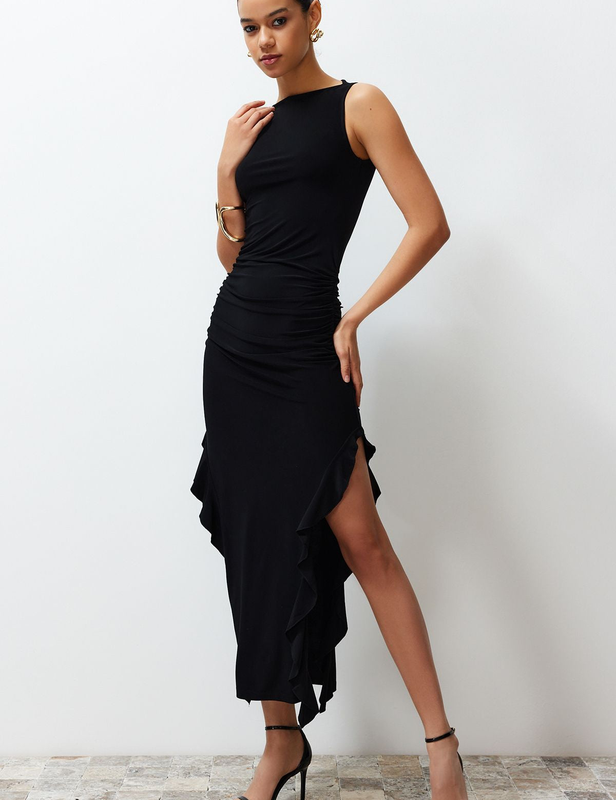 Vanessa Asymmetrical Ruffle Dress - Black