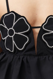 DAISY Embellished Peplum Top - Black