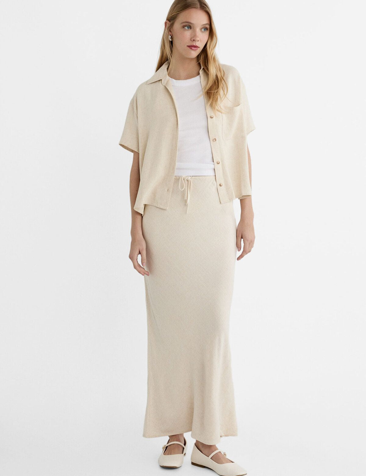 AVERY Drawstring Maxi Skirt - Beige