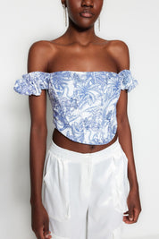 ISABELLA Off-Shoulder Corset Top - Blue Floral